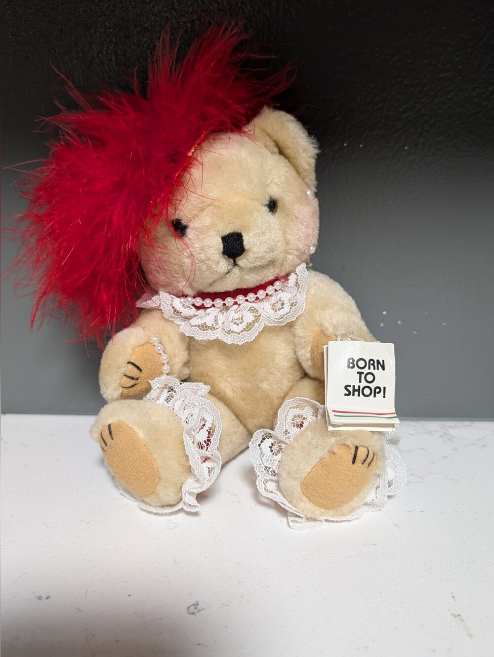 Plush Bear with 'Born to Shop' Gift Bag - Cream & Tan